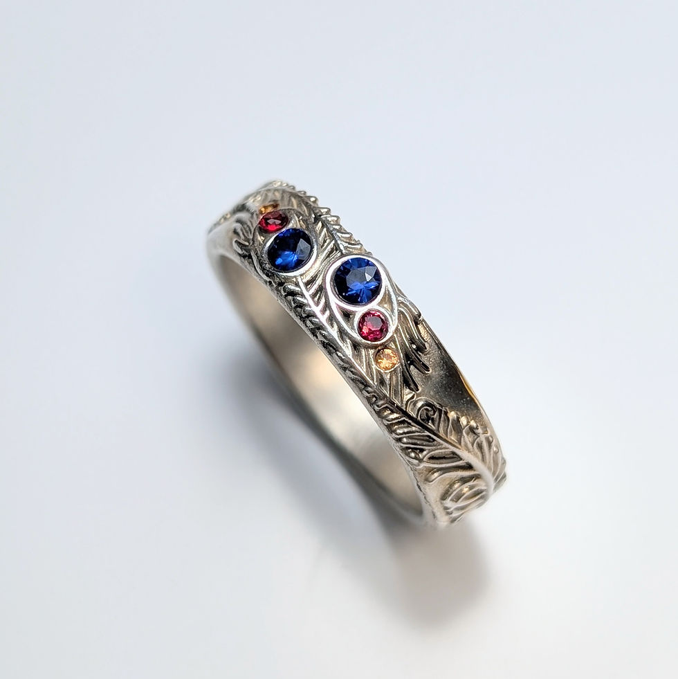 サムネイル： Natural Royal blue sapphire in Silver, Gold or Platinum wedding band rin