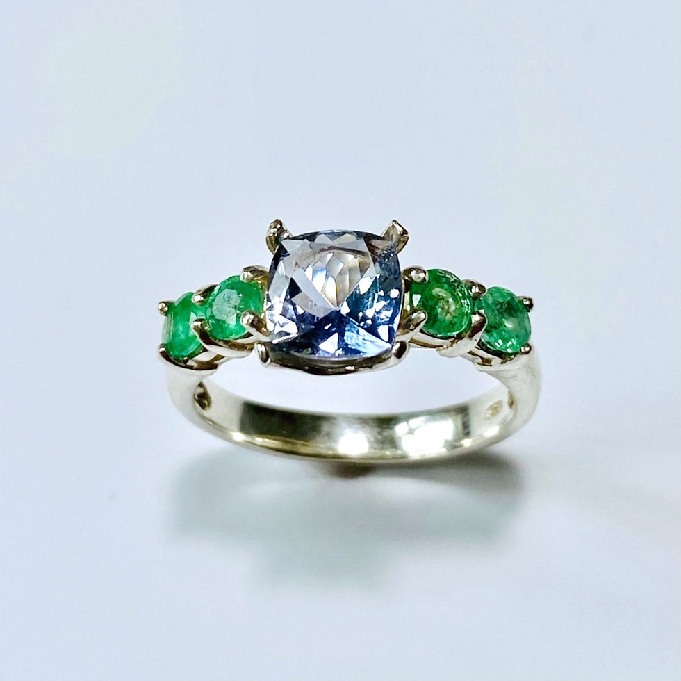Миниатюра: 1.55ct Natural Tanzanite and emerald 925 Silver / Gold/ Platinum ring