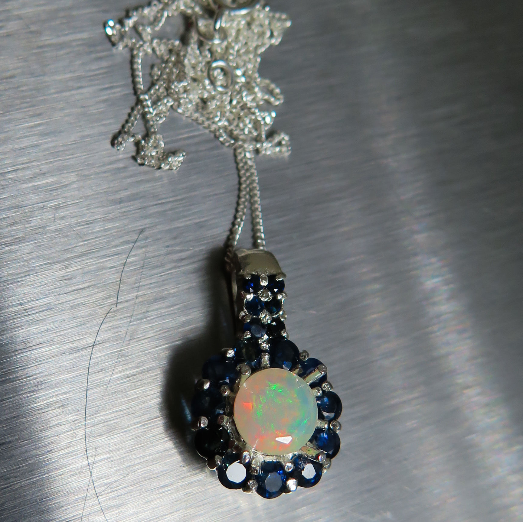 Natural Welo Opal, multi-colour Silver / Gold / Platinum pendant