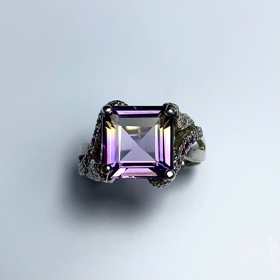 5.95cts Natural Bi-colour Ametrine 925 Silver / Gold/ Platinum ring
