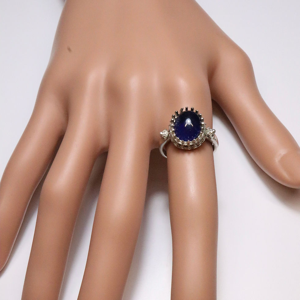 Miniature : 5.3ct Natural Royal Blue Sapphire cabochon 925 Silver/ Gold unisex ring