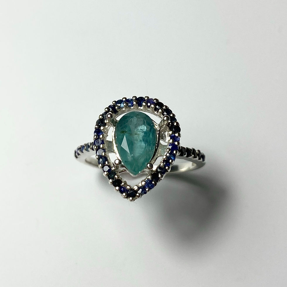 Miniatura: 1.2cts Natural Blue Grandidierite 925 Silver / Gold halo ring