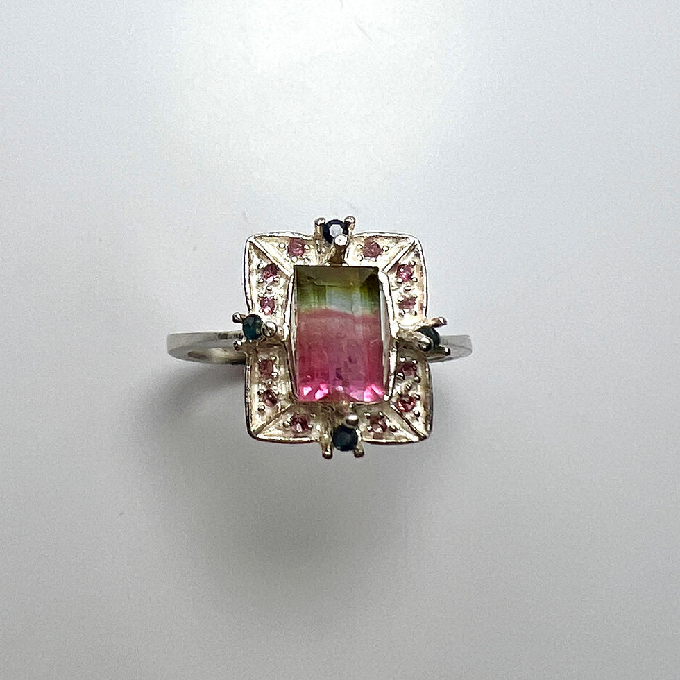 Miniature : 1.3ct Natural Watermelon Bi-colour tourmaline 925 Silver / Gold ring