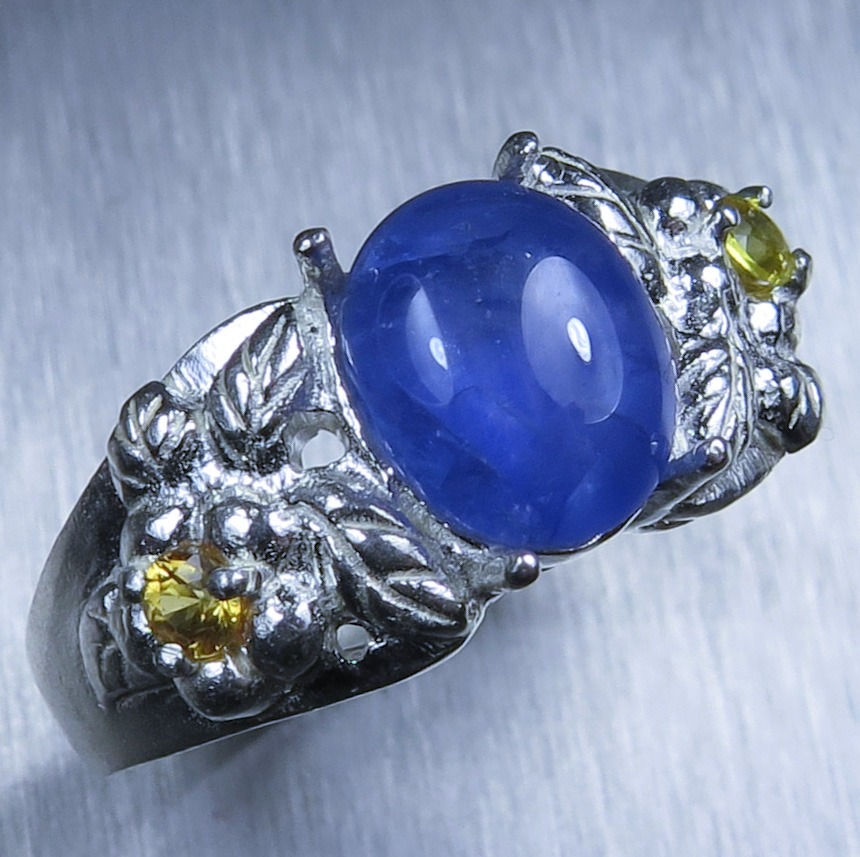 Миниатюра: Natural Cornflower blue Sapphire 925 Silver 9ct 14k 18k 375 585 750 Gold 950 Platinum cabochon engagament ring