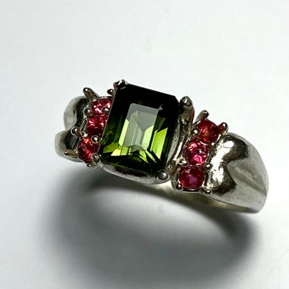 Miniatura: 1.9ct Natural Green tourmaline 925 Silver / Gold/ solitaire ring