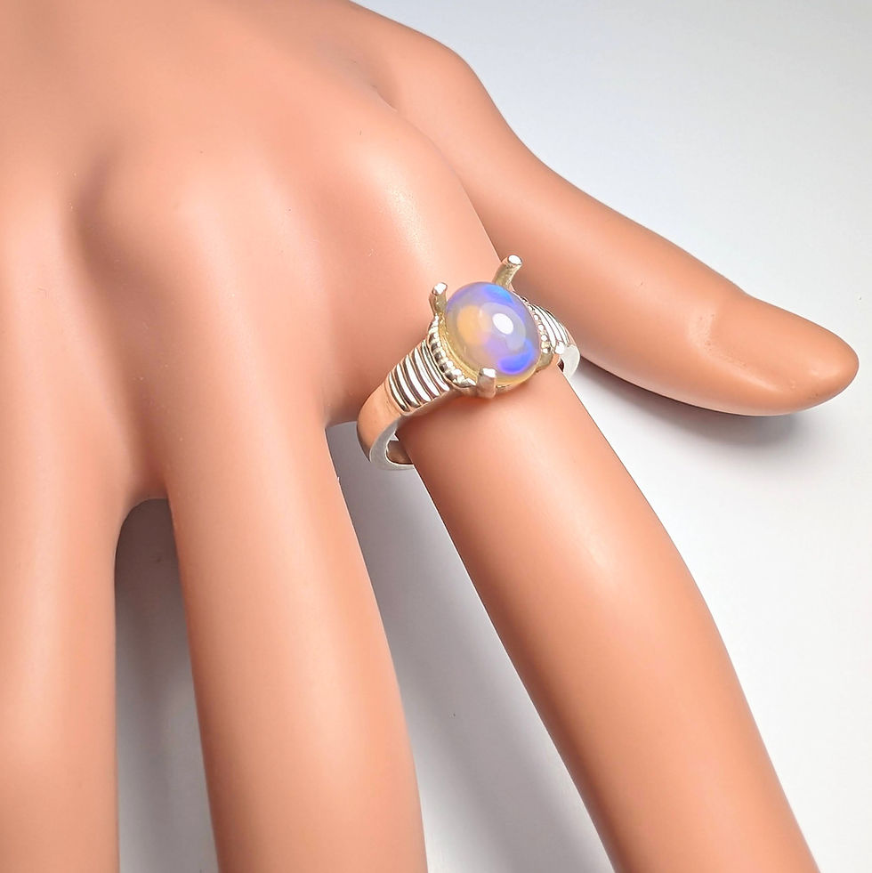 Miniatura: 1ct Natural multi-colour Welo Opal Silver / Gold unisex ring