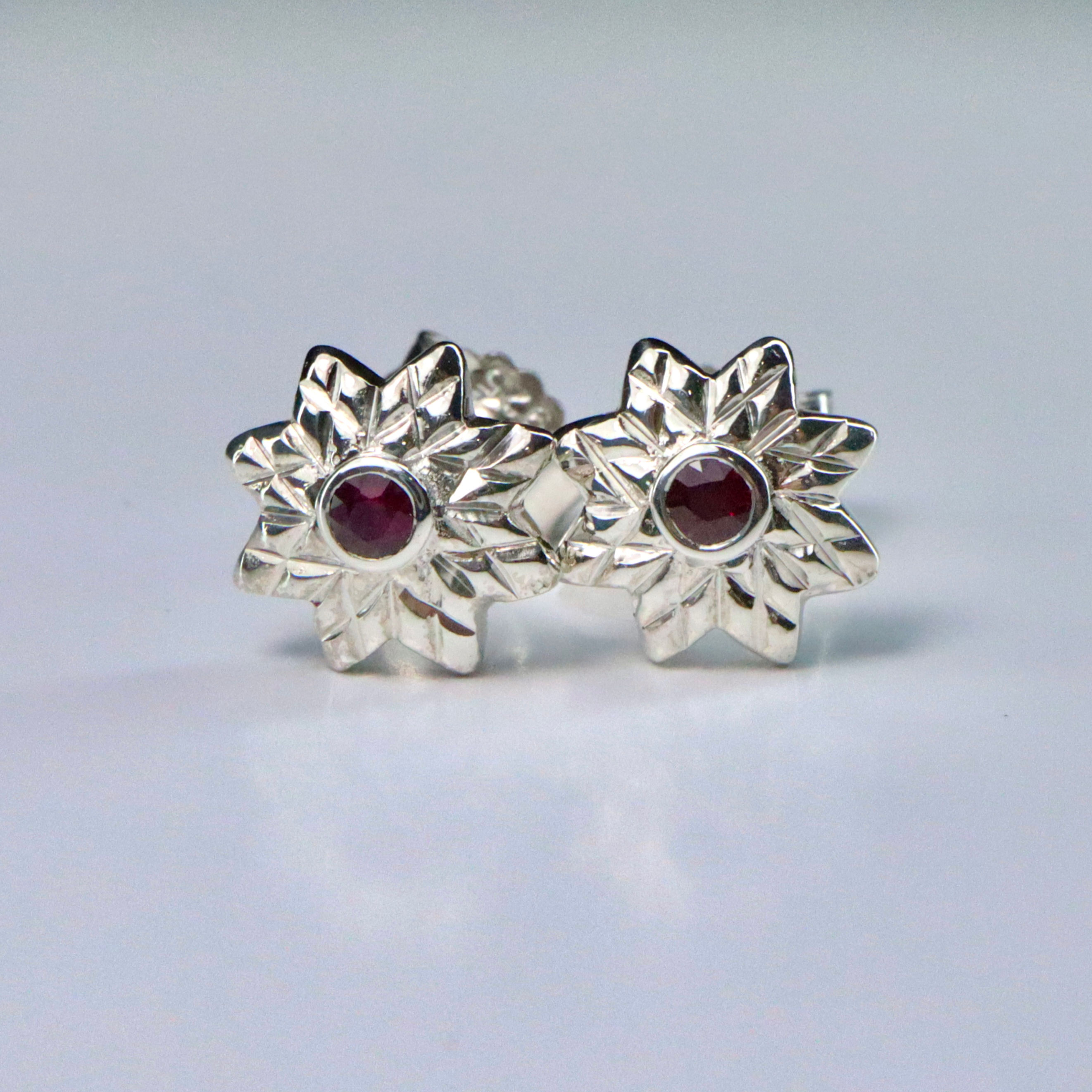 Natural Red Ruby 2mm Silver/ Gold/Platinum star stud earrings