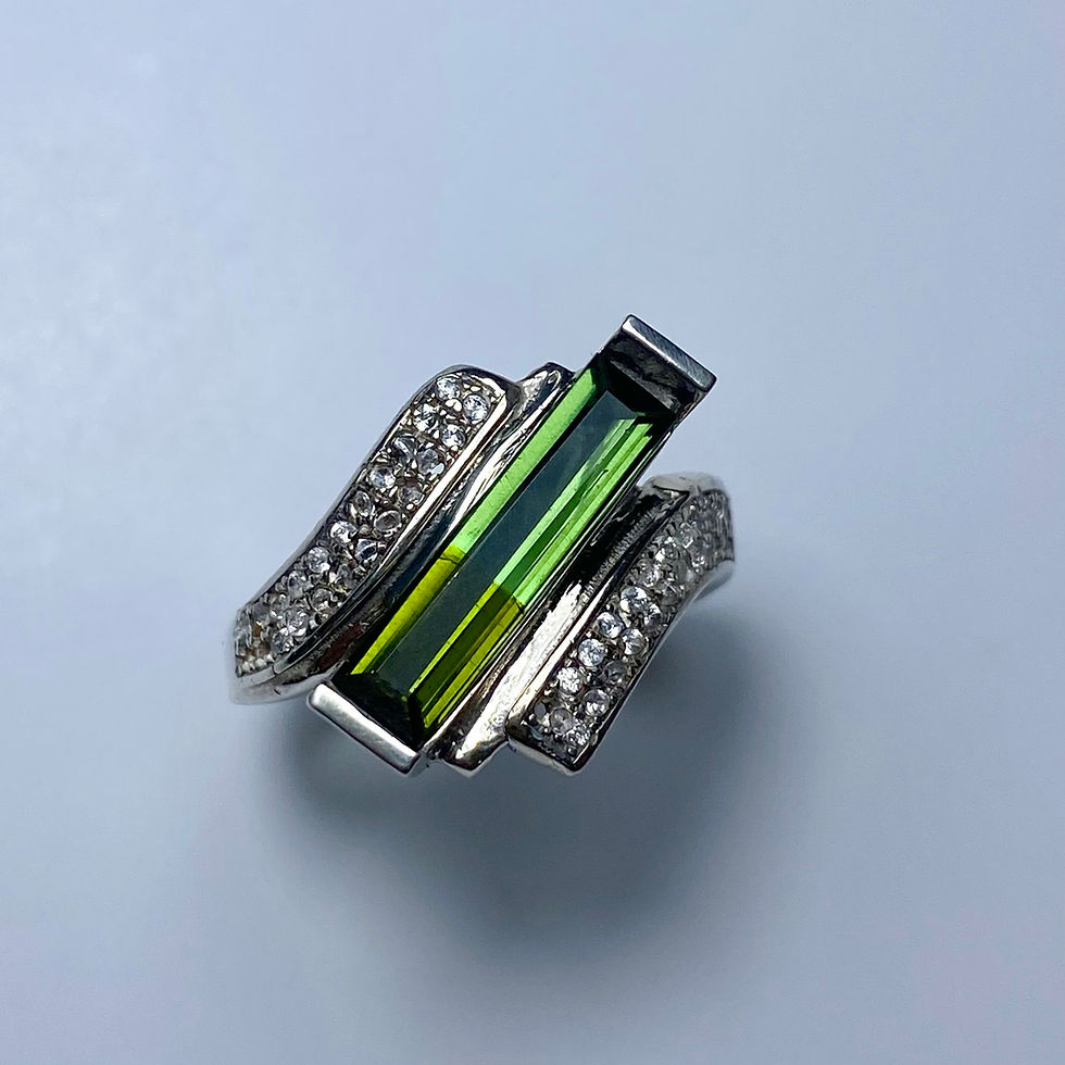 Natural Bi-colour Green tourmaline 925 Silver / Gold/ solitaire ring