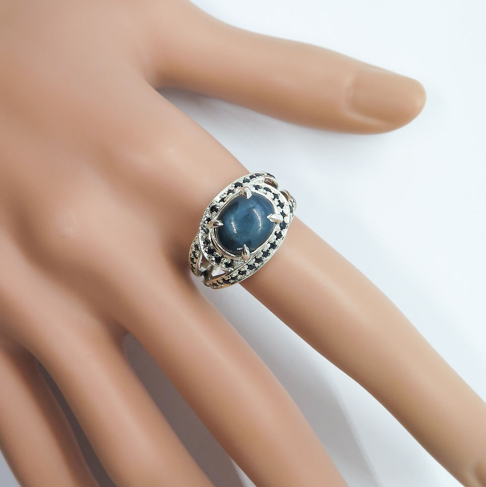 縮圖：Natural royal blue star Sapphire 925 Silver 9ct 14k 18k 375 585 750 Gold 950 Platinum marine knot ring