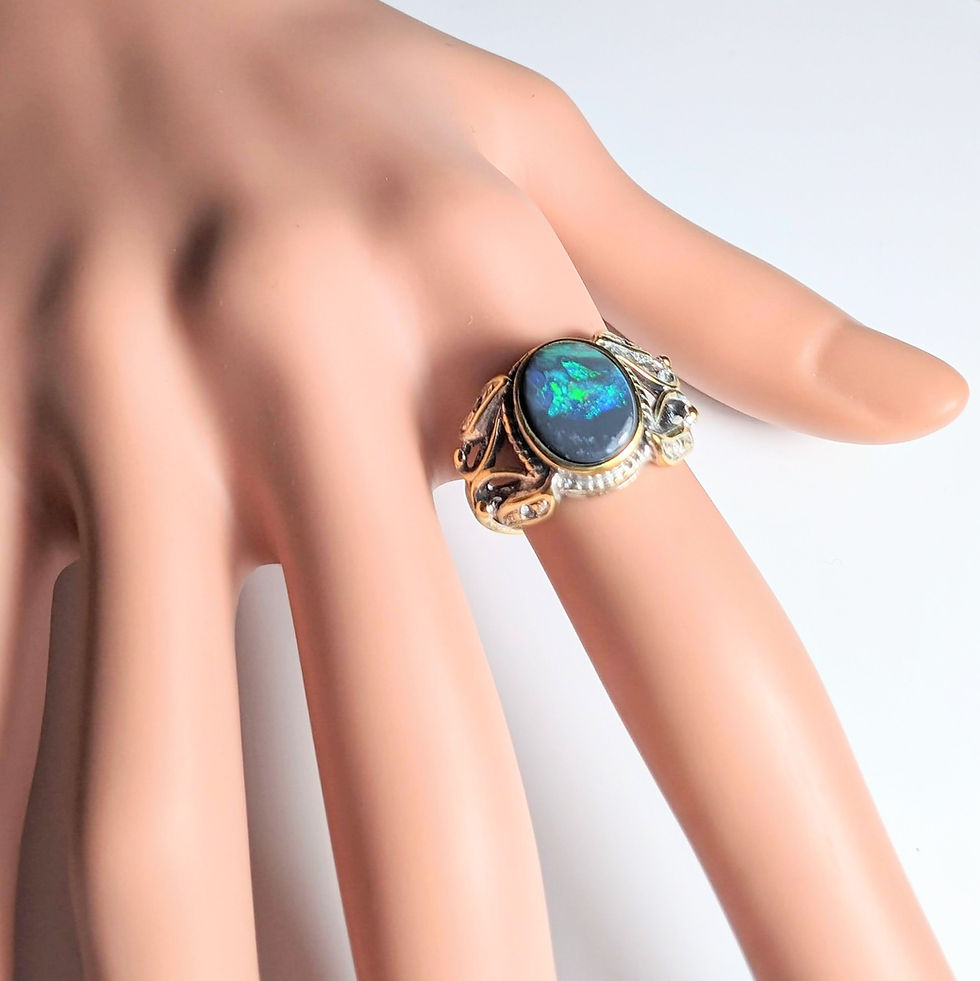 サムネイル： 1.14cts Natural Australian Black Opal Silver / Gold / Platinum ring