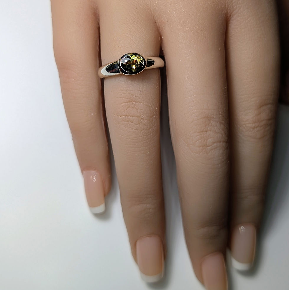 Thumbnail: Natural Demantoid garnet unisex east west ring: 925 Silver / Gold/ Platinum