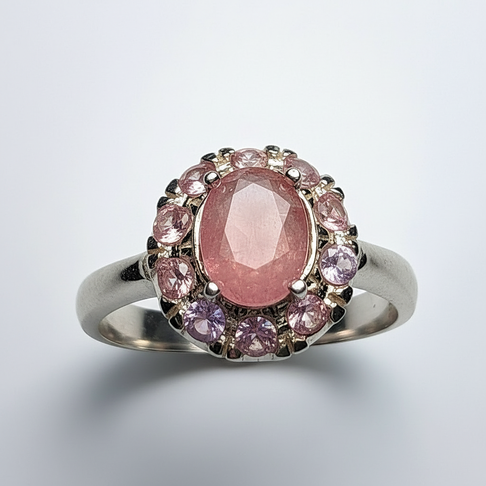 Rare 0.6ct Natural pezzottaite pink beryl 925 Silver / Gold ring