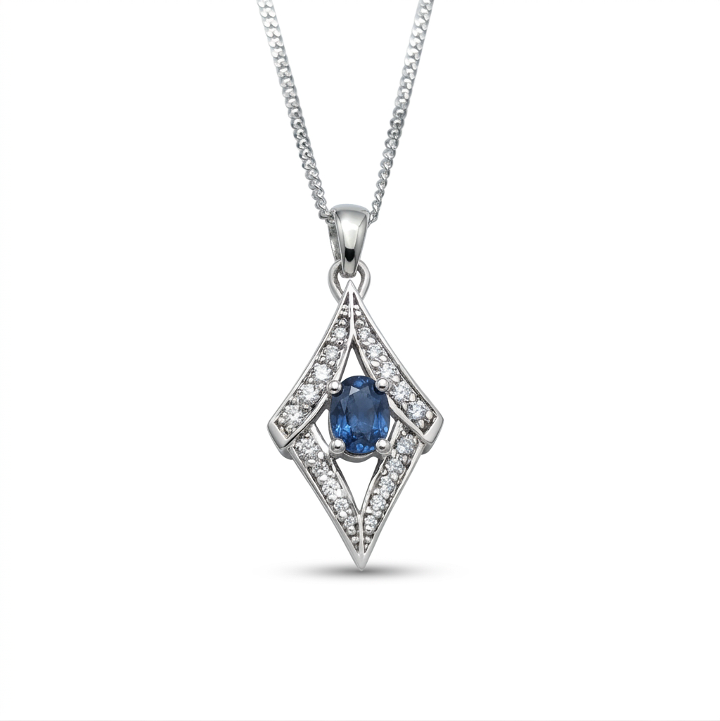 Natural Blue sapphire, not treated pendant Silver, Gold, Platinum