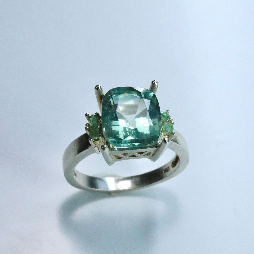 サムネイル： 4ct Natural paraiba blue green Fluorite Silver/ Platinum/ Gold ring