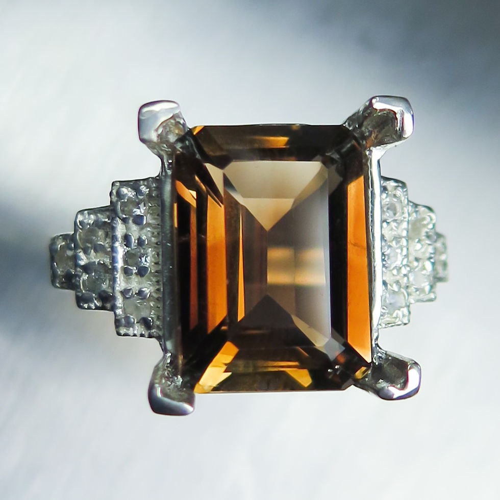 Miniature : Natural emerald cut Imperial topaz brown orange yellow 925 Sterling silver 9ct 14k 18k 375 585 750 Gold Platinum ring