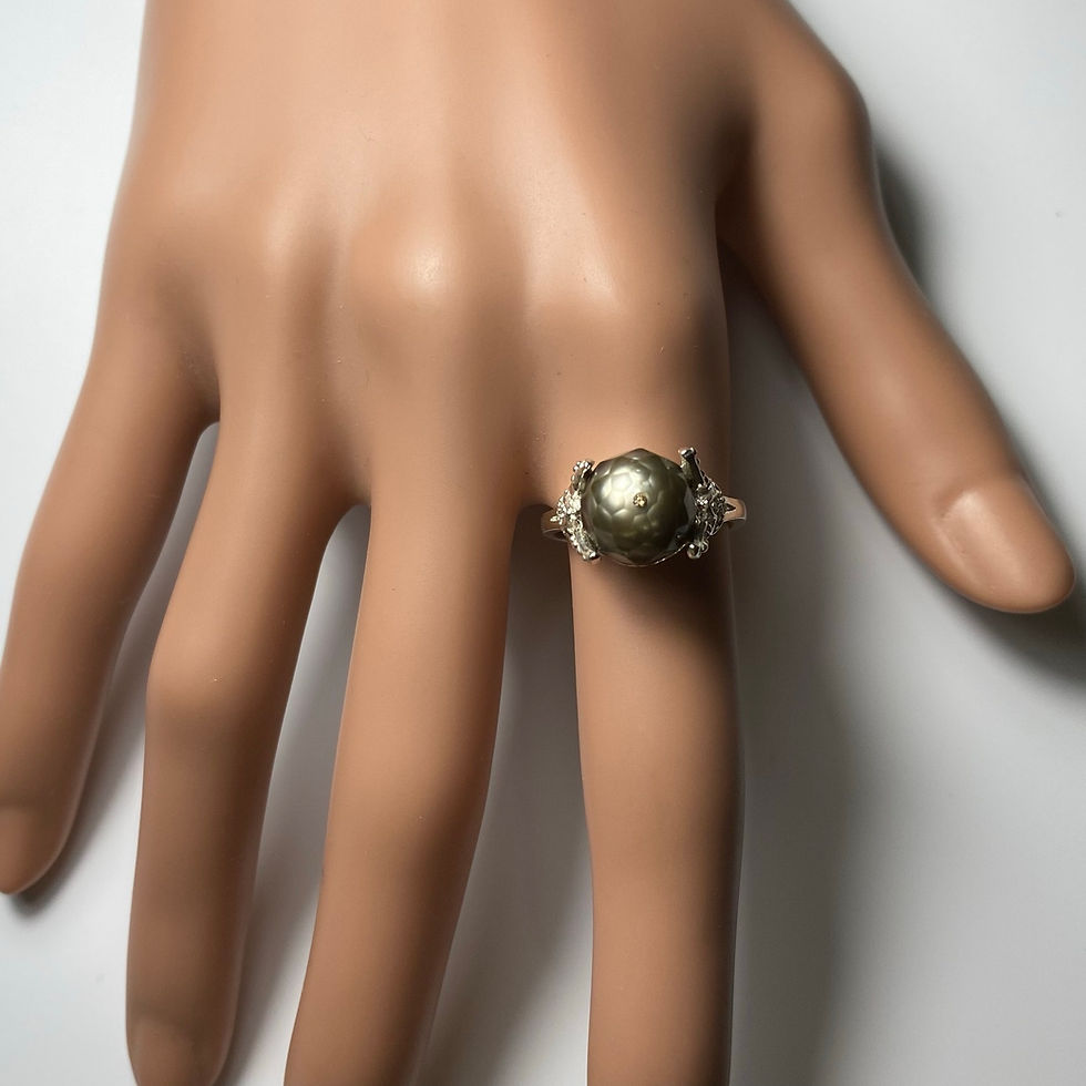 縮圖：Certified Cultured Tahitian Pearl Grey golden grown 925 Silver / Gold/ ring