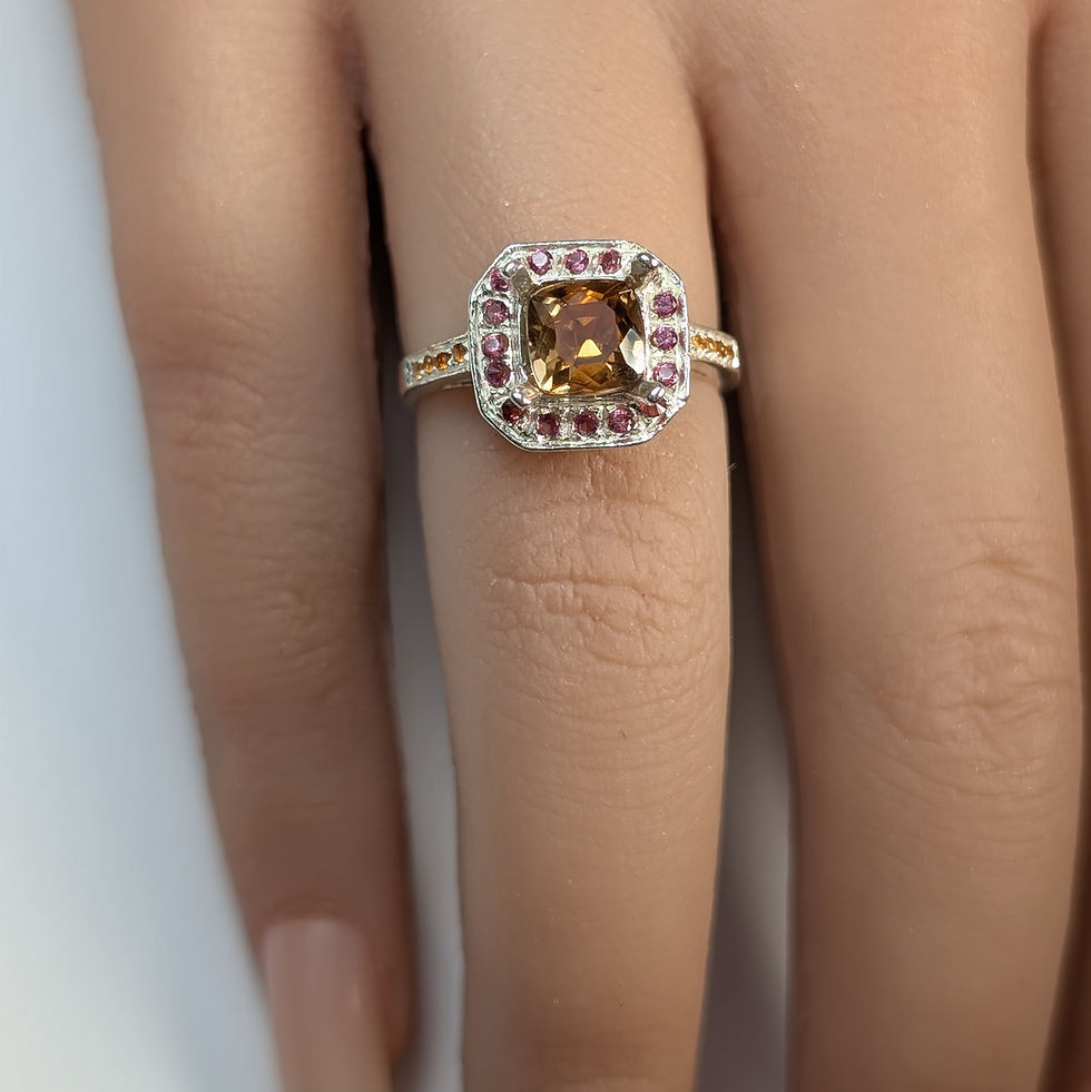 Miniature : 1.1ct Natural bi-colour Andalusite 925 Silver / Gold/ Platinum ring