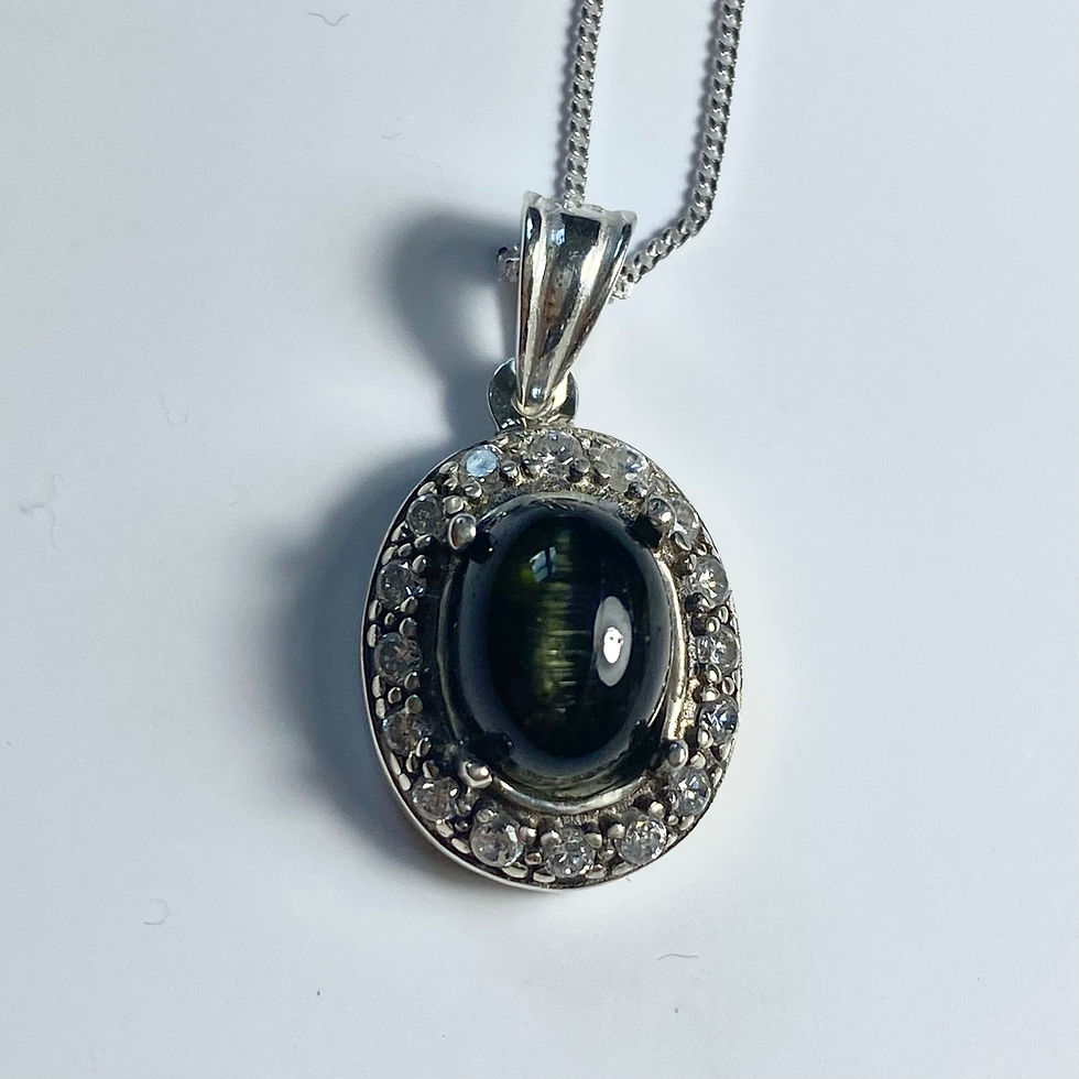 サムネイル： 3.25ct Natural Cat's eye Tourmaline Silver / Gold / Platinum pendant on chain