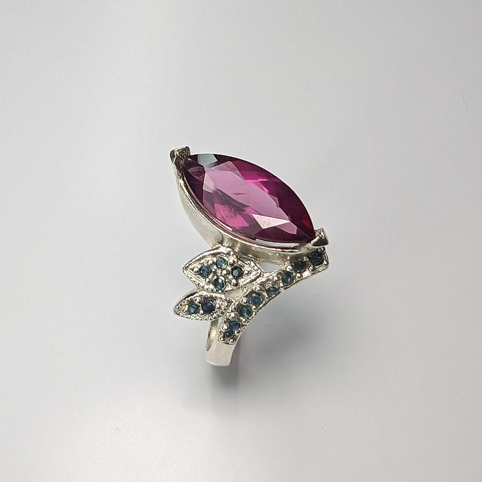 Thumbnail: 3.6ct Natural rubellite tourmaline red pink 925 Silver / Gold ring