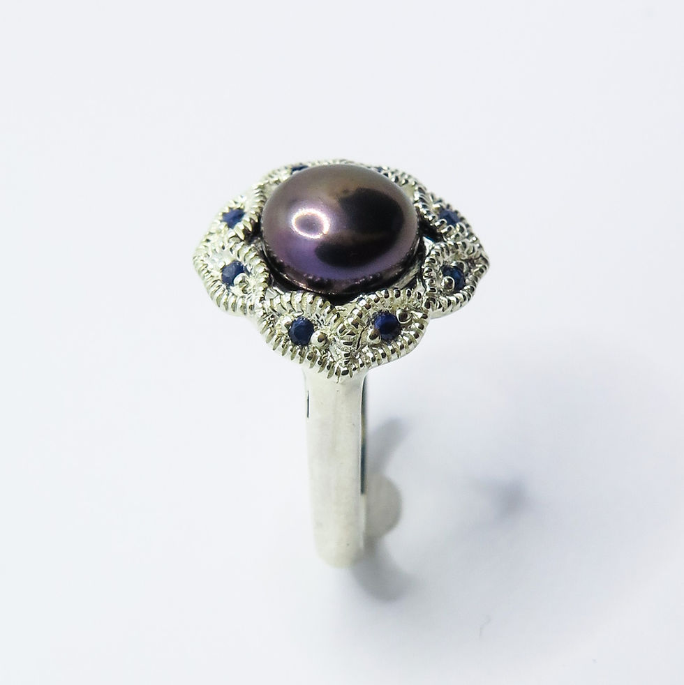 Miniatura: Certified Cultured Freshwater Pearl Purple 925 Silver / Gold ring