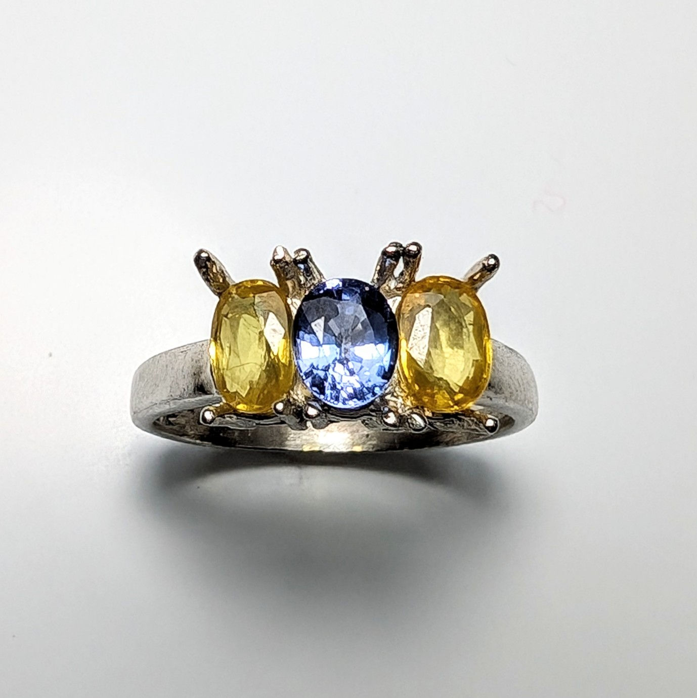 0.65ct Natural Blue Tanzanite 925 Silver/ Gold/ Platinum three stones ring