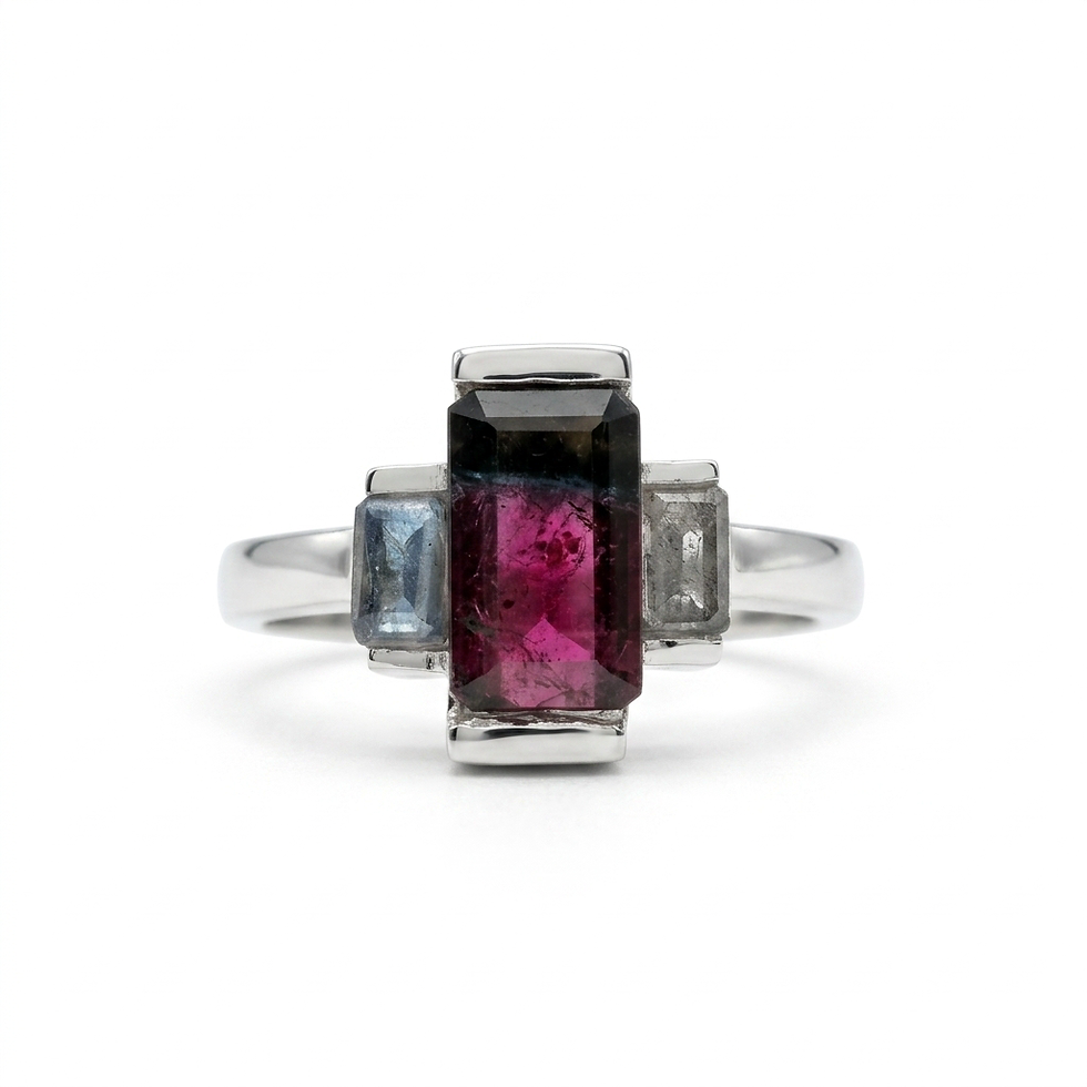 2.15ct Natural Watermelon Bi-colour tourmaline ring Silver, Gold, Pendant
