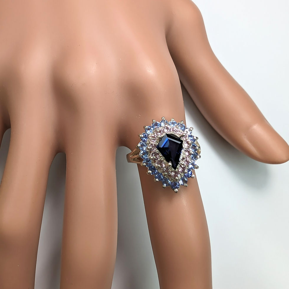 Thumbnail: 0.75ct Natural Royal Blue Sapphire 925 Silver/ Gold cocktail ring