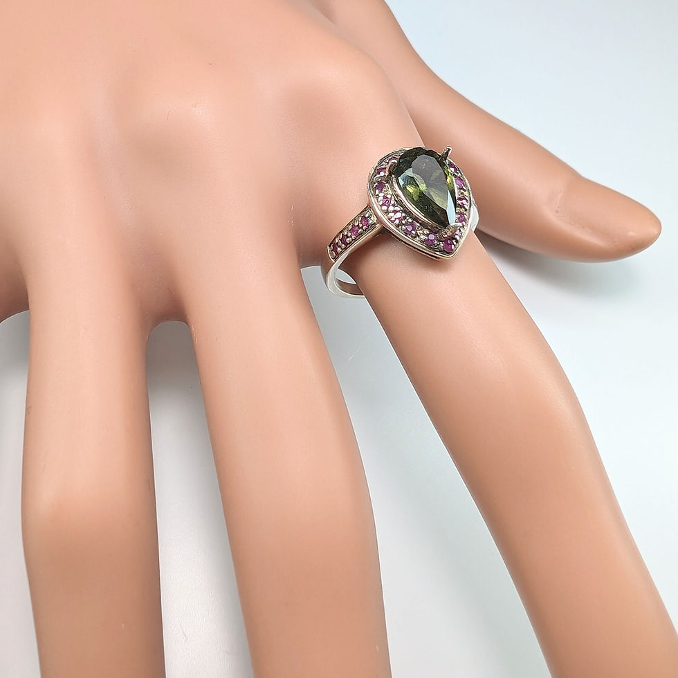 縮圖：1ct Natural Moldavite, forest green 925 Silver / Gold/ Platinum ring
