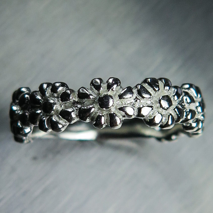 サムネイル： Wedding band 925 Silver / Gold floral daisy ring