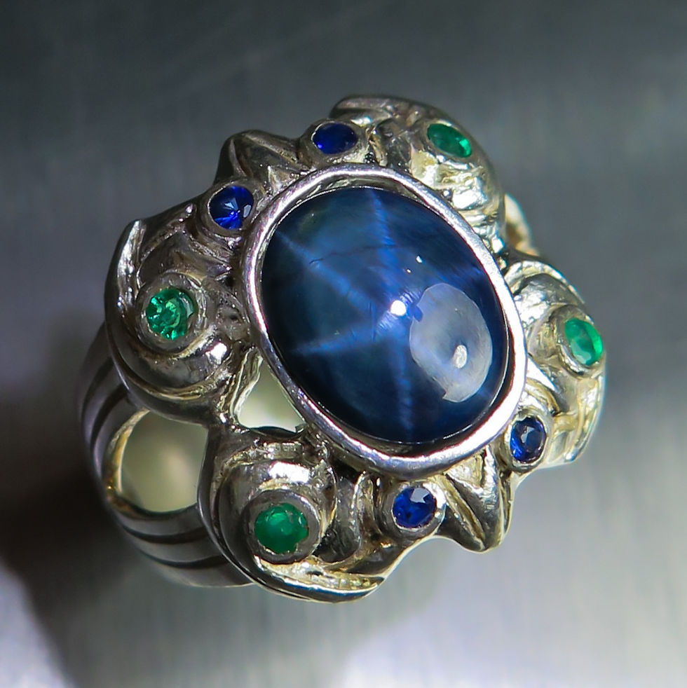 Miniatura: Natural royal blue star Sapphire 925 Silver 9ct 14k 18k 375 585 750 Gold 950 Platinum unisex byzantine ring