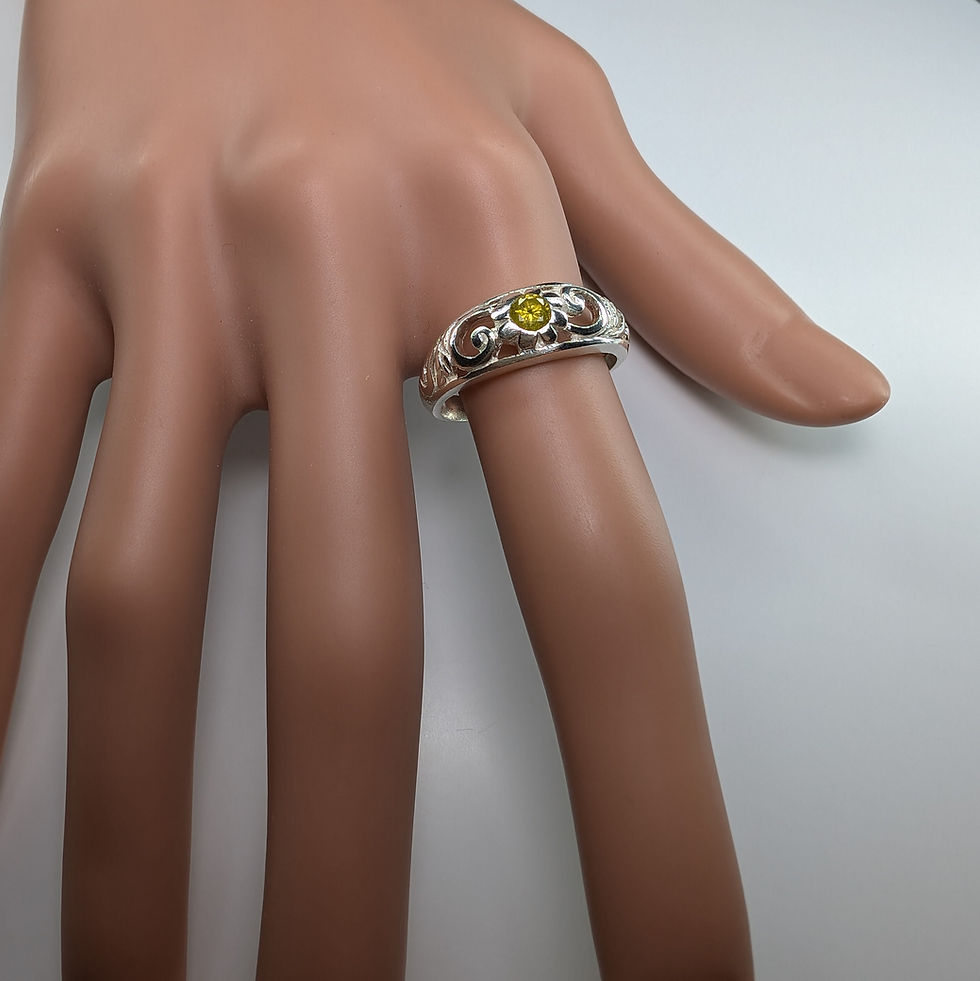 Miniature : Natural Yellow Diamond 925 Silver / Gold scroll unisex baroque ring