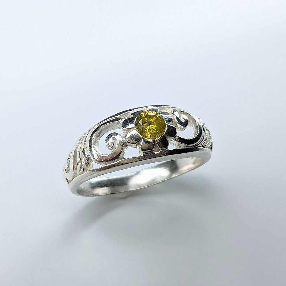 Miniature : Natural Yellow Diamond 925 Silver / Gold scroll unisex baroque ring