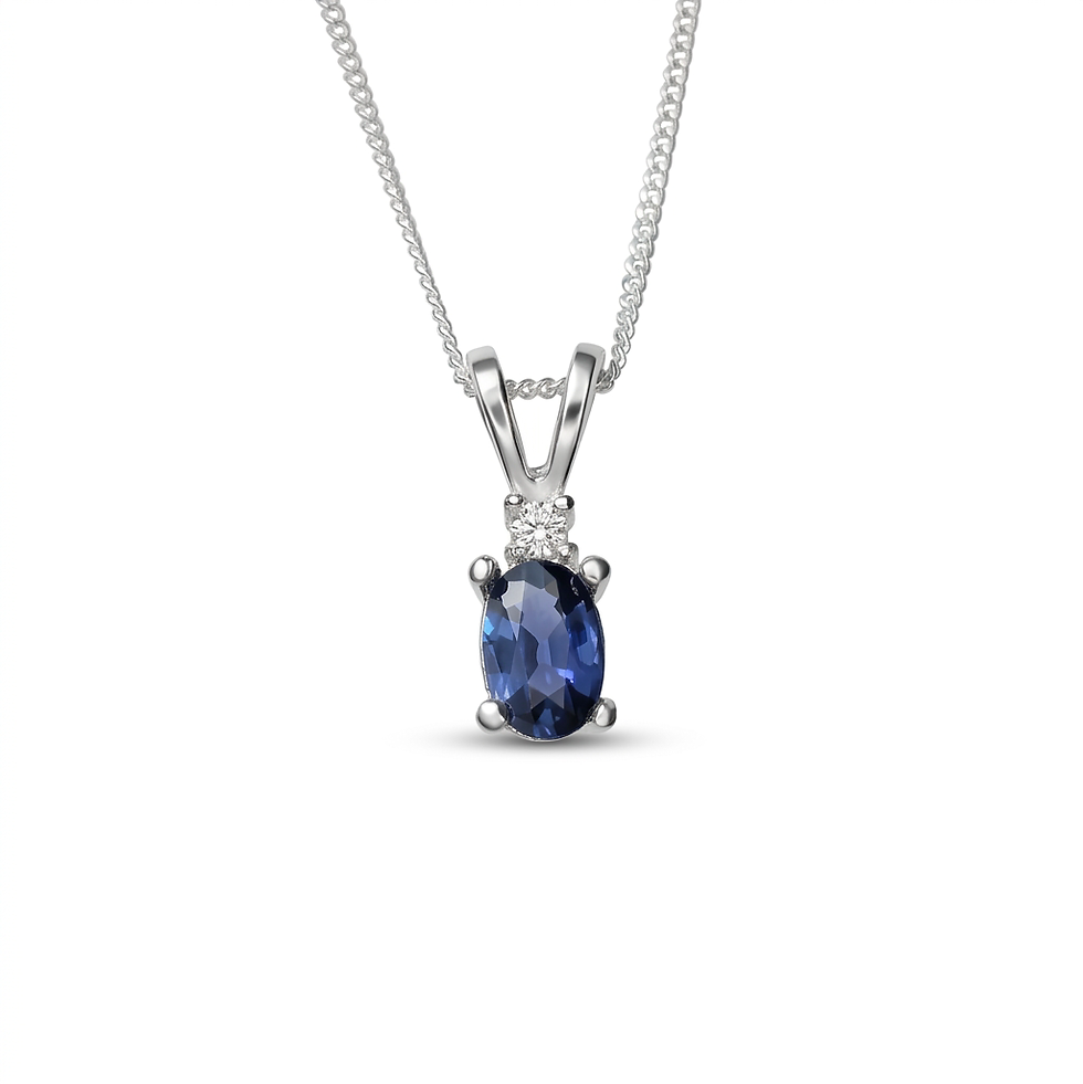 Thumbnail: 0.42ct Natural Royal blue Sapphire pendant necklace 925 Silver, Gold, Platinum