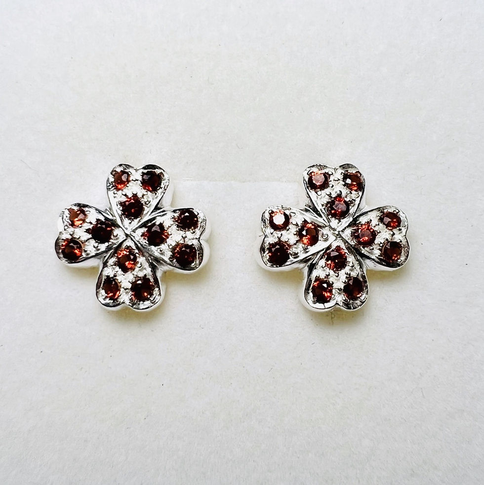 Miniatura: Natural Mandarin garnet spessartite 925 silver 14k 18k 585 750 yellow white rose gold Platinum stud earrings lucky clover