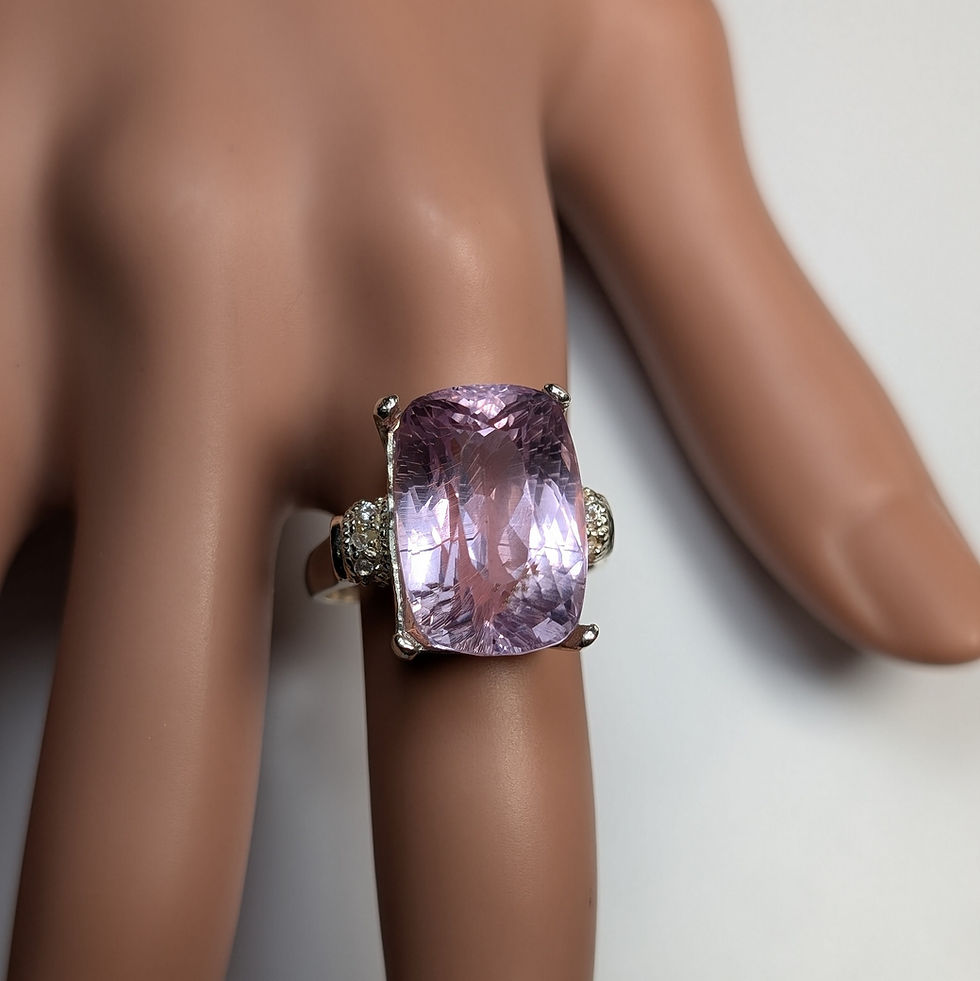 Miniature : Certified 18.31cts Natural pink Kunzite 925 Silver / Gold ring