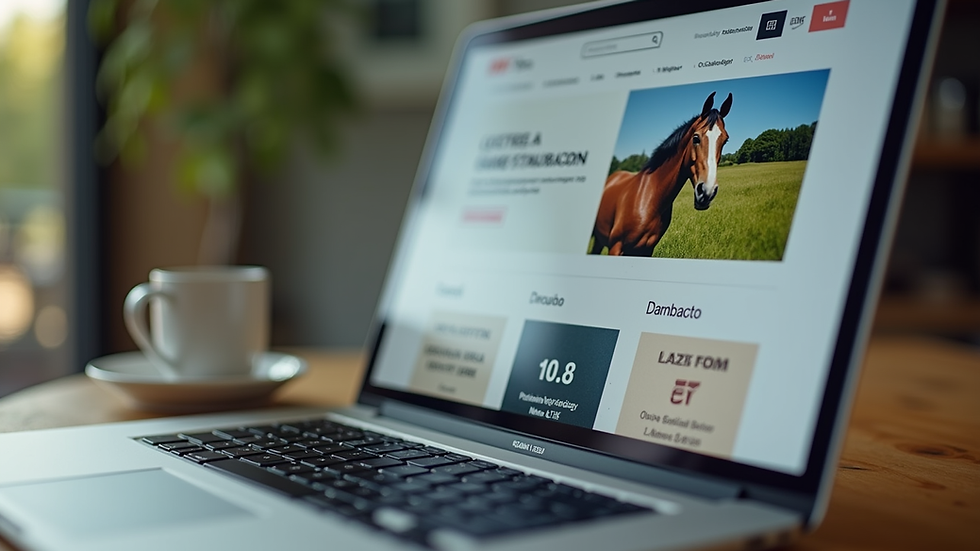 Close-up view of a laptop screen showing an equine marketing campaign dashboard