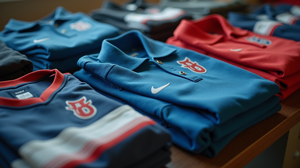 High angle view of folded team uniforms ready for distribution