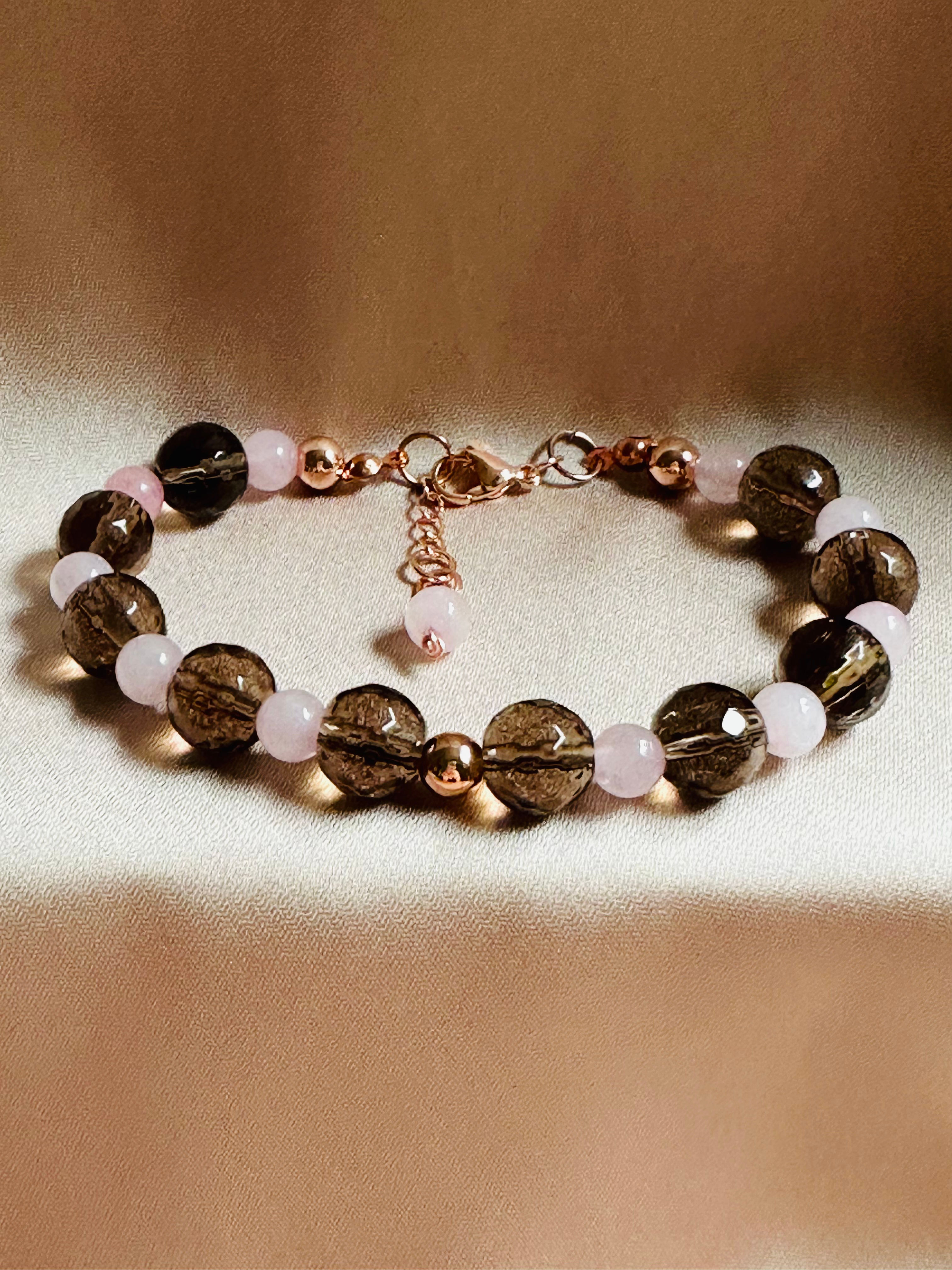 Warm Heart - Rose & Smoky Quartz Gemstone Bracelet