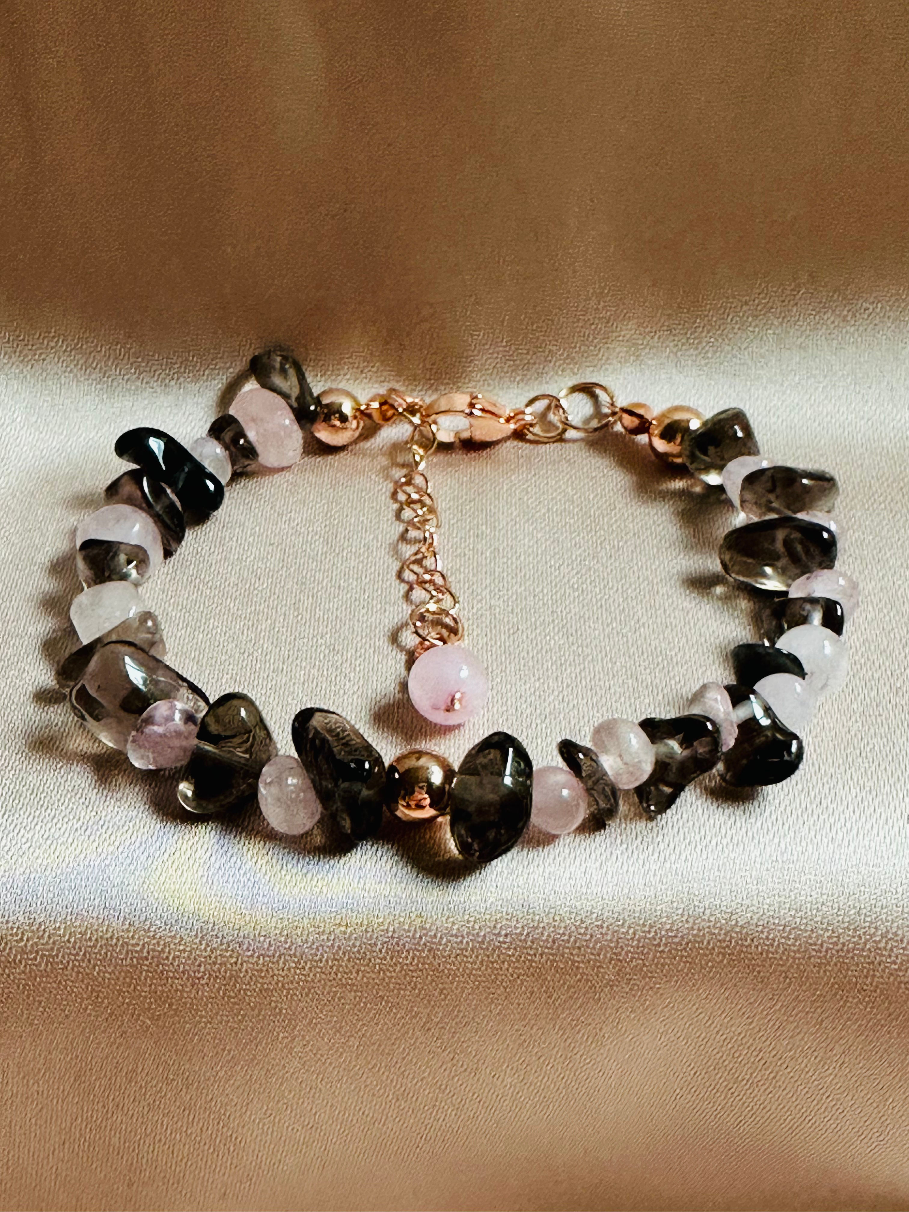Balanced Heart - Rose & Smoky Quartz Gemstone Bracelet