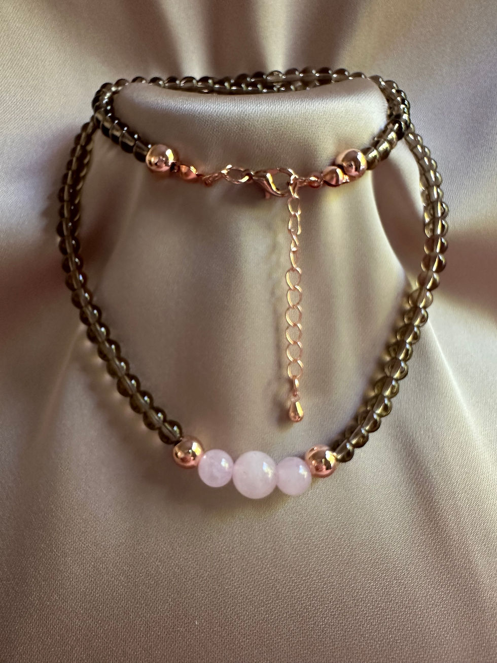 Thumbnail: The Gaia Heart Necklace - Smoky Quartz & Rose Quartz