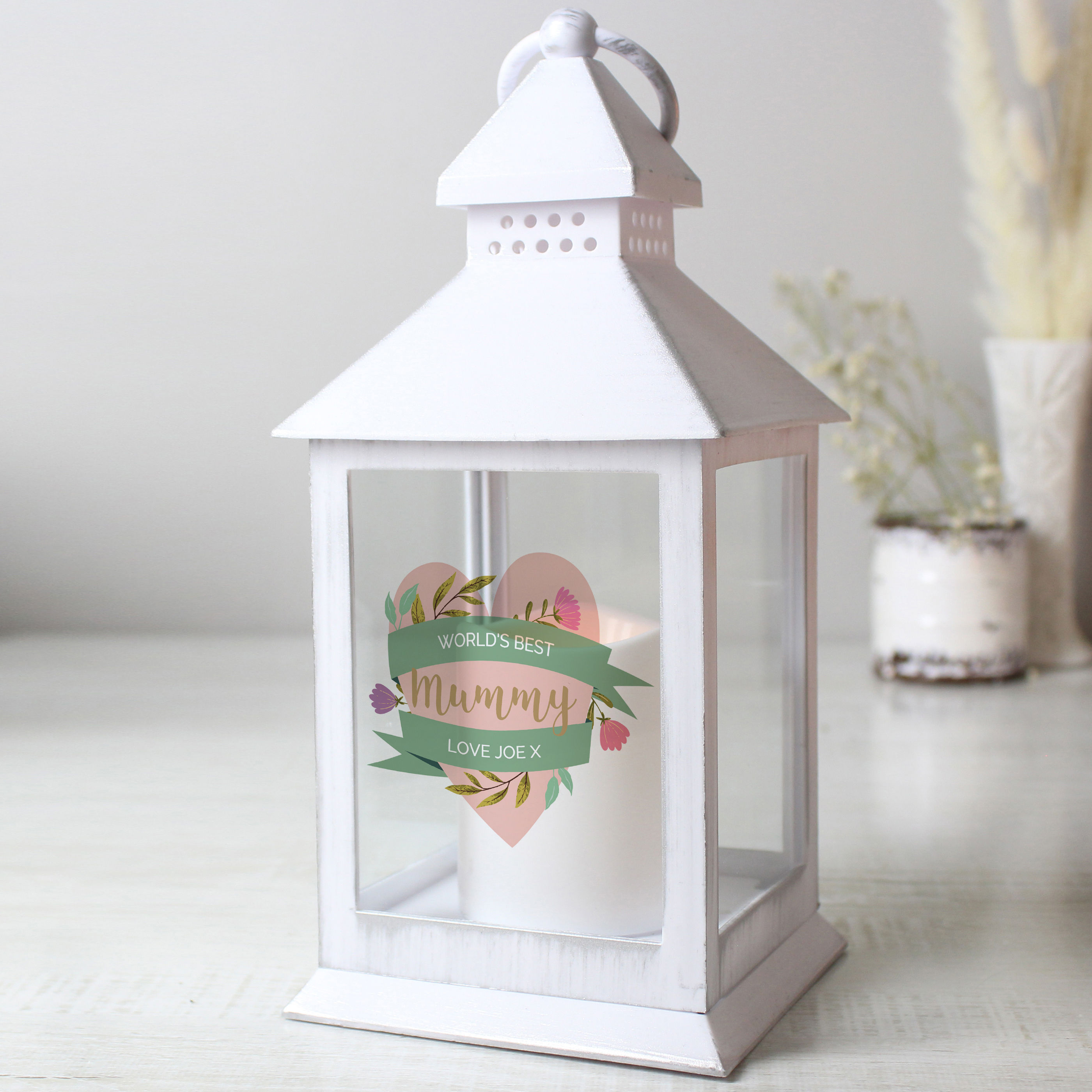 Personalised Floral Heart Mother's Day White Lantern