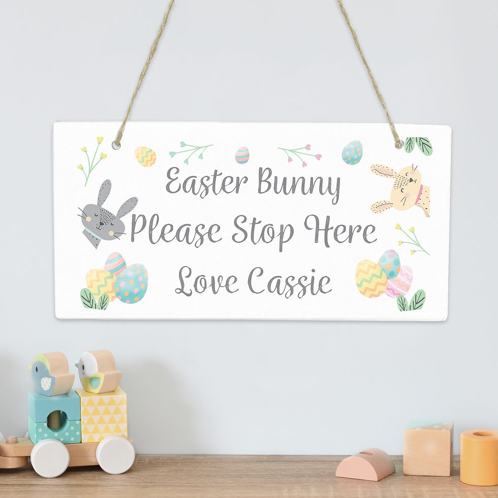 Thumbnail: Personalised Easter Bunny Stop Here Wooden Sign