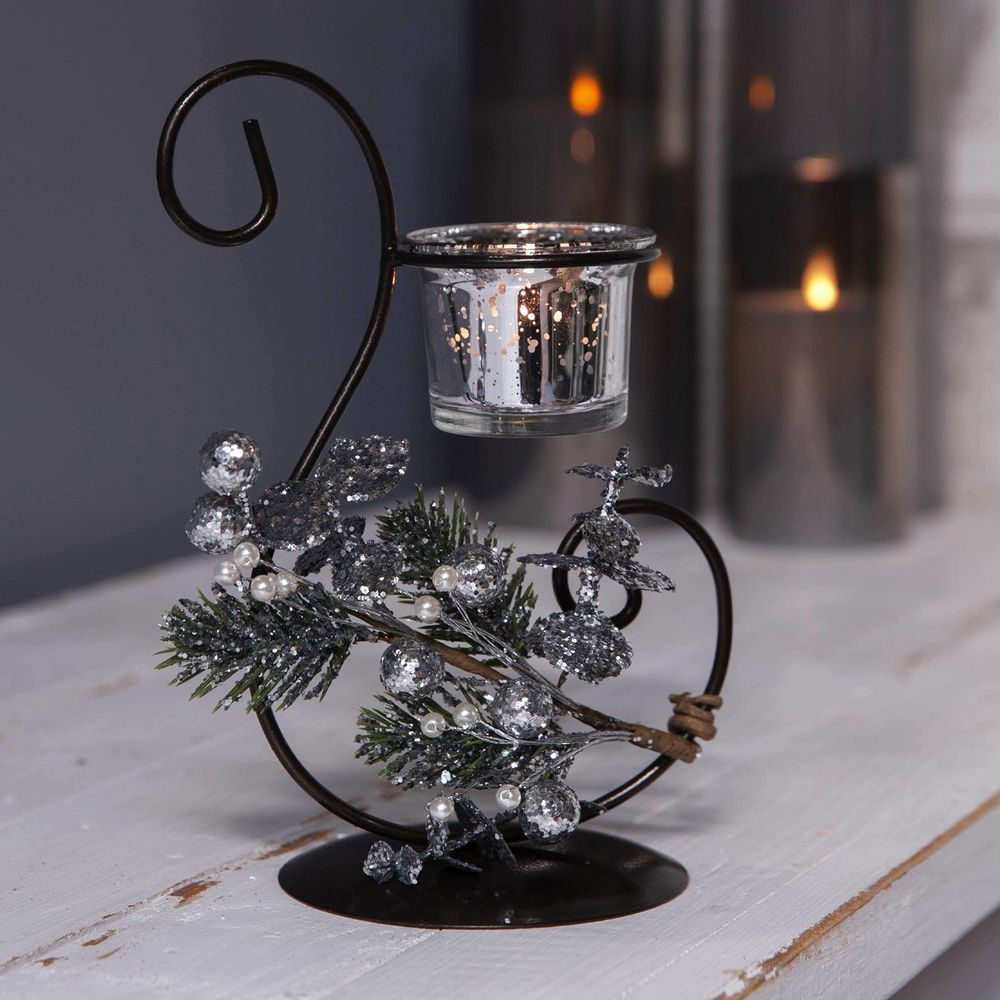 Silver Shimmer S-Shaped Metal Candle Holder in Gift Box