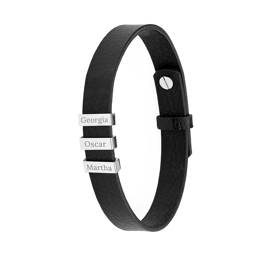 Thumbnail: Personalised Men's Soho Tag Black Leather Bracelet