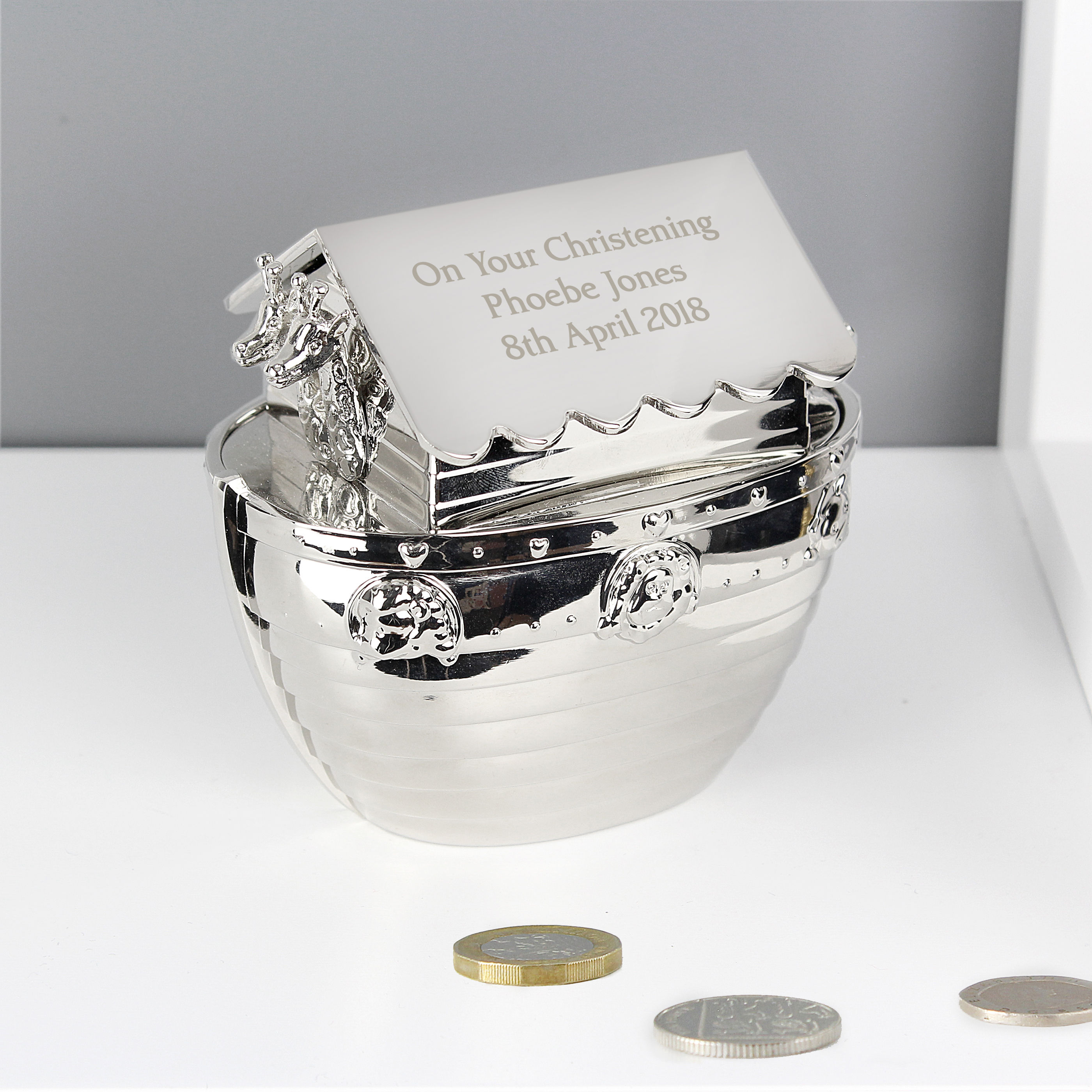 Personalised Silver Noah's Ark Money Box