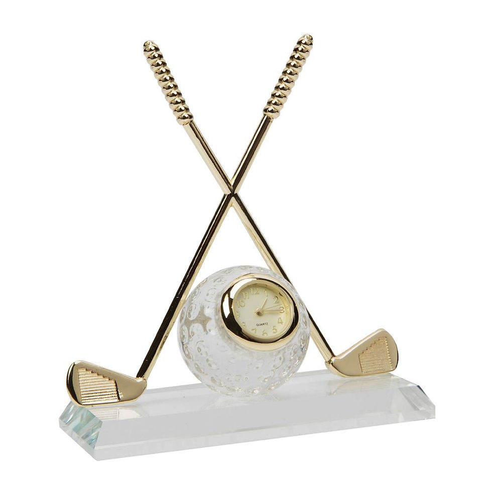 Thumbnail: William Widdop Miniature Clock - Crossed Golf Clubs with Glass Ball