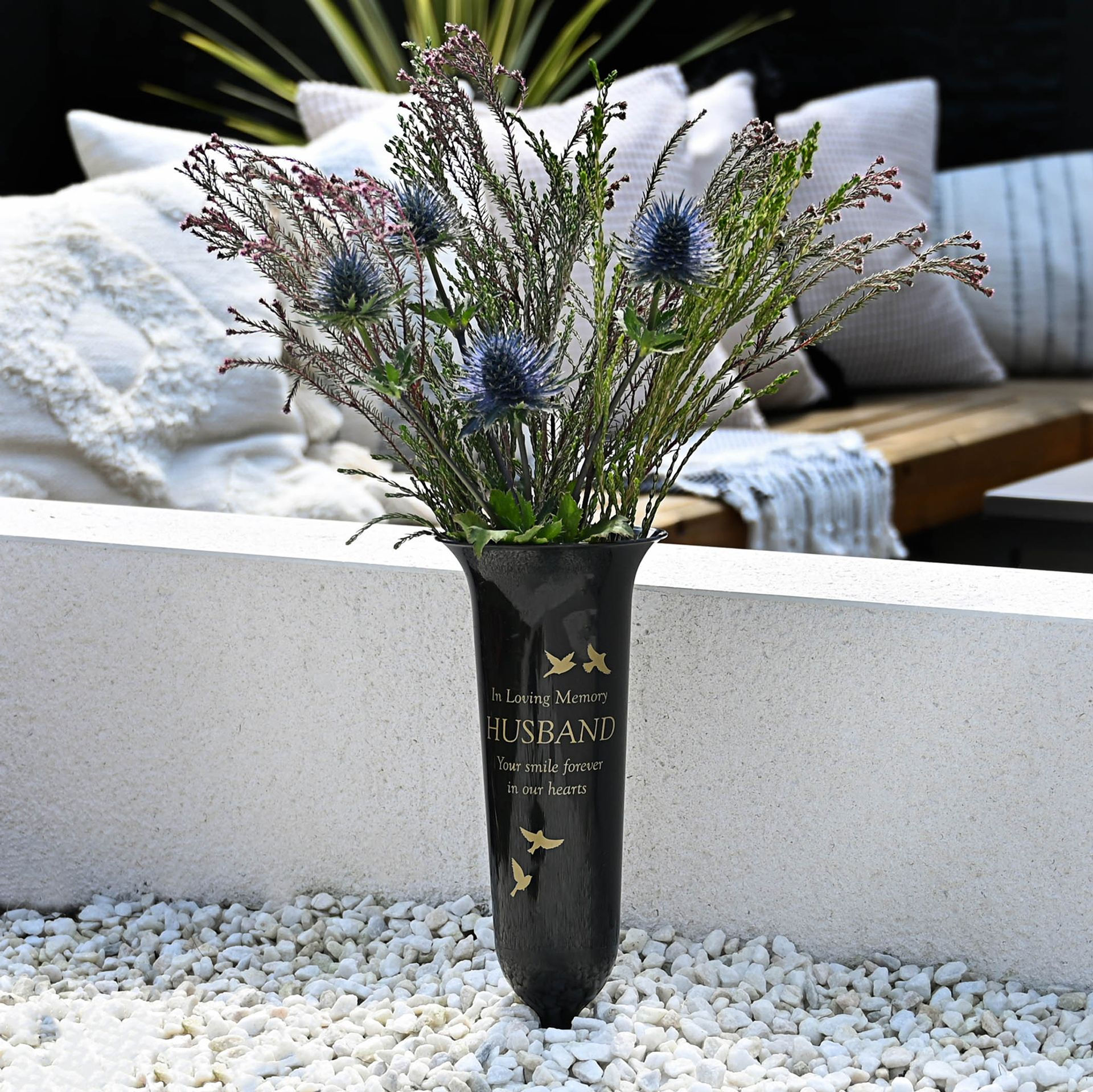 Husband Black Graveside Spiked Memorial Flower Vase