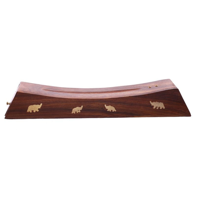 Thumbnail: Sheesham Wood Elephant Inlay Incense Stick Burner Holder Ashcatcher