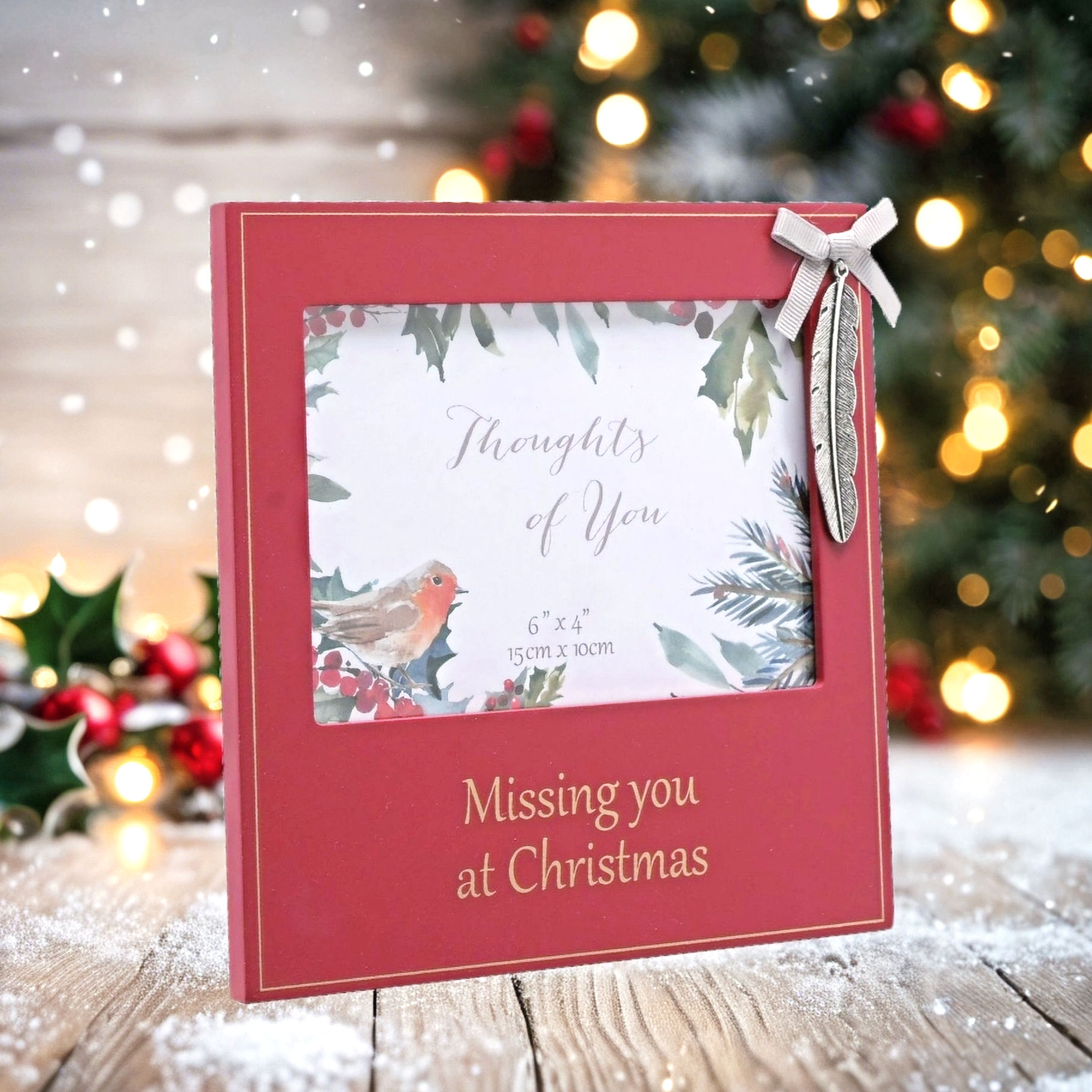 Missing You at Christmas Feather Memorial Photo Frame 6" x 4"