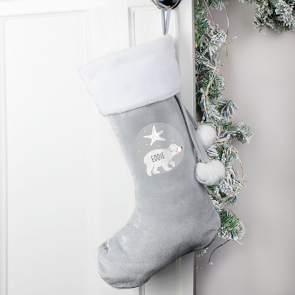 Thumbnail: Personalised Polar Bear Luxury Silver Grey Christmas Stocking - Forever Cherished Gifts